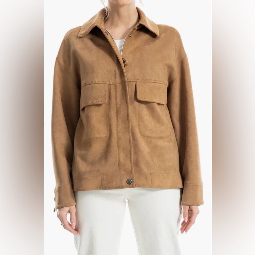 Max Studio Women Faux Suede Jacket - Camel - Sz Small - New